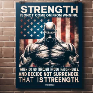 Strength does not come from winning. Your struggles develop your strengths. When you go through hardships and decide not to surrender, that is strength. - Arnold Schwarzenegger