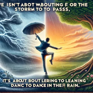 Life isn't about waiting for the storm to pass, it's about learning to dance in the rain. Embrace the journey and realize, every moment is an opportunity for growth and self-discovery.