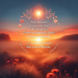 Each sunrise brings a new day filled with endless possibilities. Illuminate your path with positivity and let no shadow of doubt dim your brilliance.