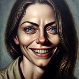 Her smile was a mask, a perplexing art of hiding tears behind laughter's facade.