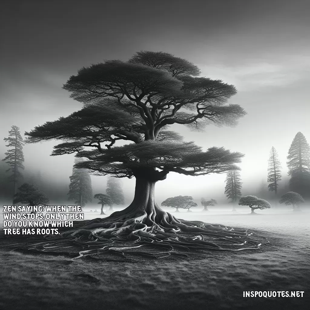 Zen Saying: When the wind stops, only then do you know which tree has roots.